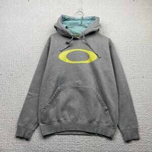 Y2K Oakley Center Cyber Tech Logo Hoodie Mens S Gray Pullover Grunge 2000's